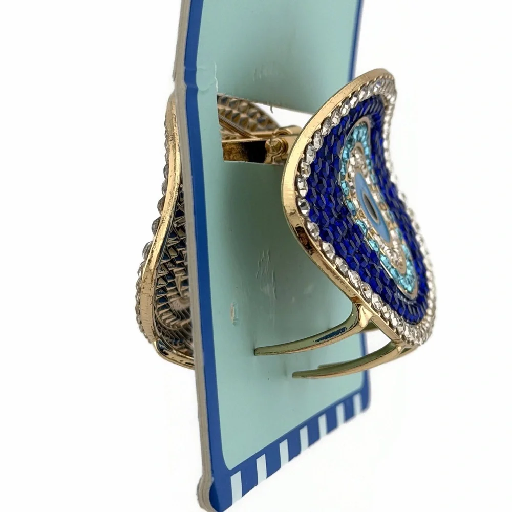 Piper K Evil Eye Hair Claw Clip Gold Tone Blue Silver Rhinestones